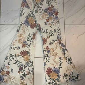 We The Free Women's Floral Wide Leg Jeans - Cream, Purple, Gold, Red